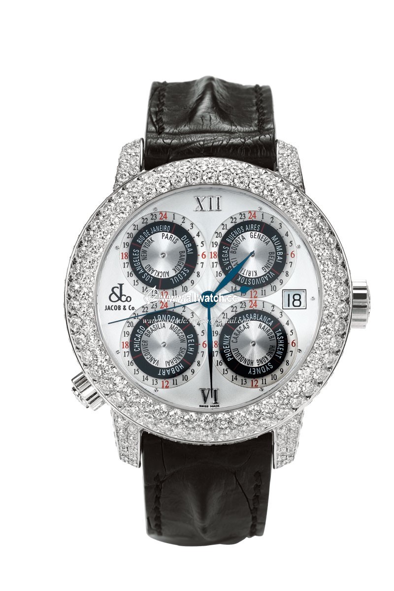 Jacob Co. gMT6SSDC GMT World Time Automatic Mens Automatic Stainless Steel Pave Diamond