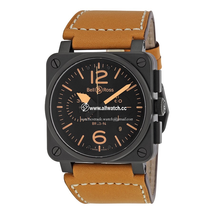 Bell & Ross BR0394 HERITAGE Aviation Mens Automatic Black Carbon Ion-plated Stainless Steel