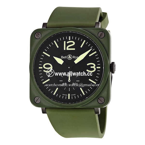 Bell & Ross BRS-CERAM-MIL/SRB Aviation Mens Quartz Olive Green Ceramic and Stainless Steel