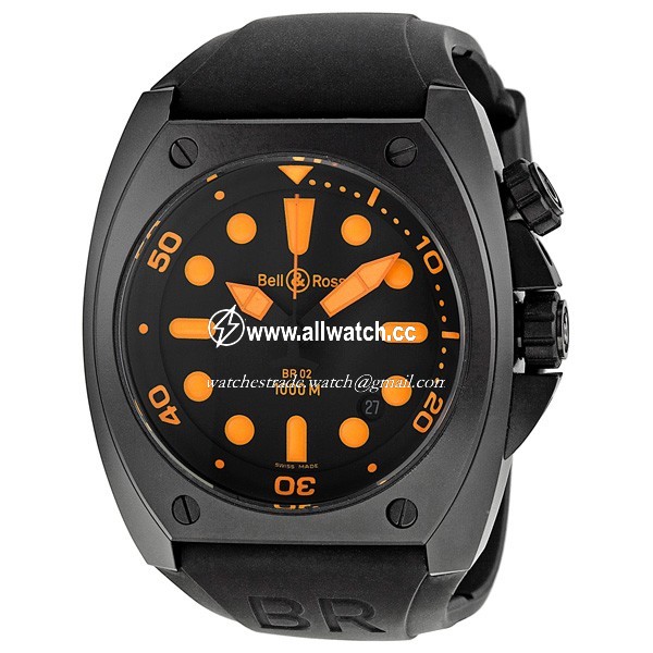Bell & Ross BR0292-ORANGE Marine Mens Automatic Black PVD Steel