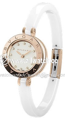Bvlgari 102088 Ladies Quartz 18 Carat Pink Gold with a white ceramic ring