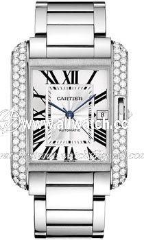 Cartier WT100010 Tank Mens Automatic 18kt White Gold Case with Diamonds
