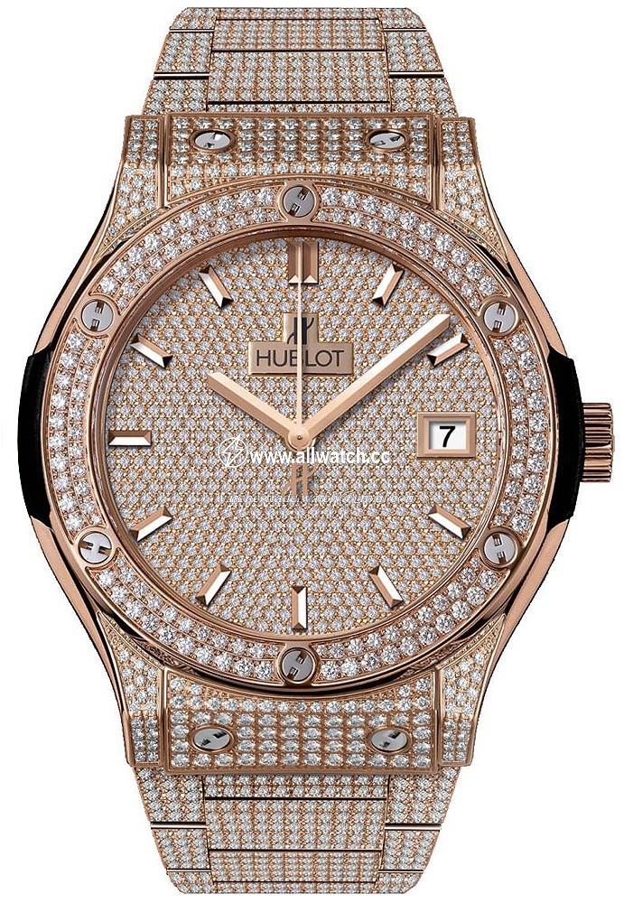 Hublot 511.OX.9010.OX.3704 Classic Fusion Mens Automatic 18K Rose Gold Diamond Pave