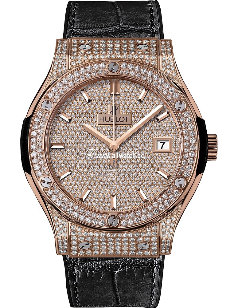 Hublot 511.OX.9010.LR.1704 Classic Fusion Mens Automatic 18K Rose Gold Diamond Pave