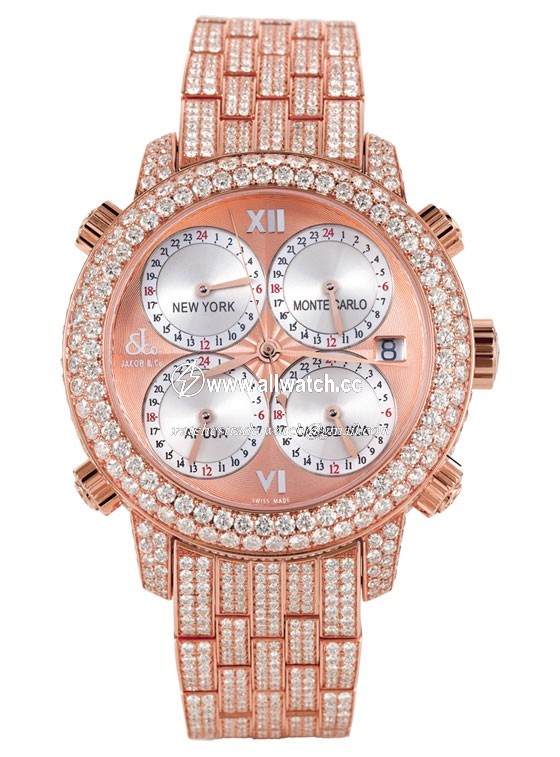 Jacob Co. h24rrg Five Time Zone Mens Automatic 18k Rose Gold