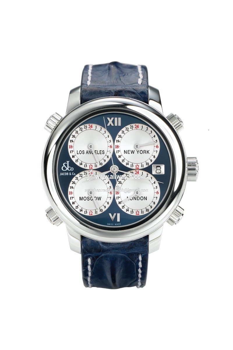 Jacob Co. h24SSBL Five Time Zone Mens Automatic Stainless Steel