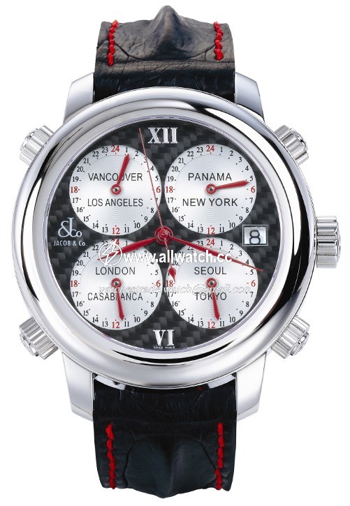 Jacob Co. h24SSCF8 Five Time Zone Mens Automatic Stainless Steel