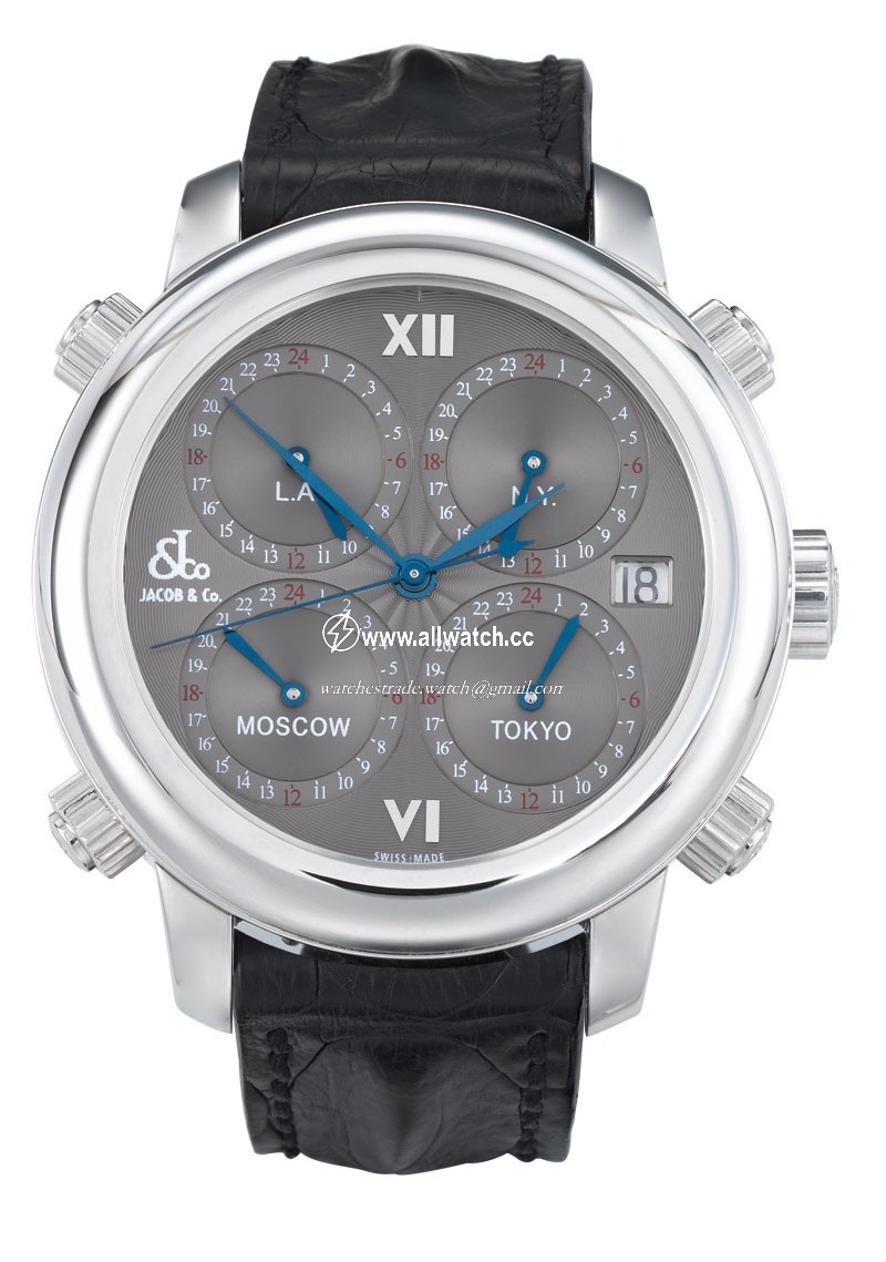 Jacob Co. h24SSLS Five Time Zone Mens Automatic Stainless Steel