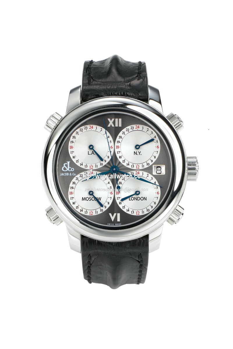 Jacob Co. h24SSSL Five Time Zone Mens Automatic Stainless Steel
