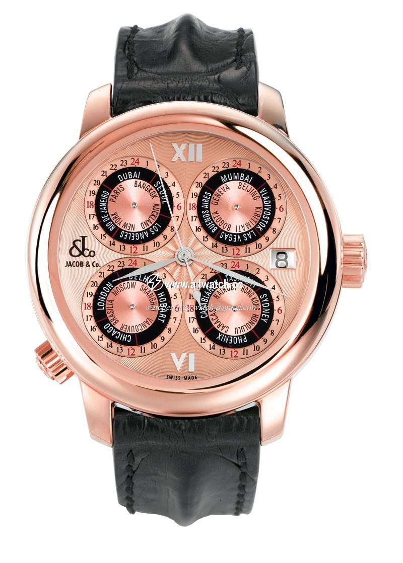 Jacob Co. gMT7rg GMT World Time Automatic Mens Automatic Rose Gold