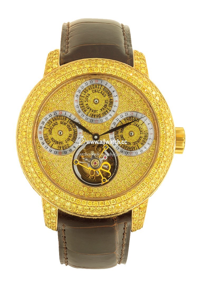 Jacob Co. r10YgYD Rainbow Tourbillon Mens Hand Wind 18k Yellow Gold and Yellow Pave Diamond
