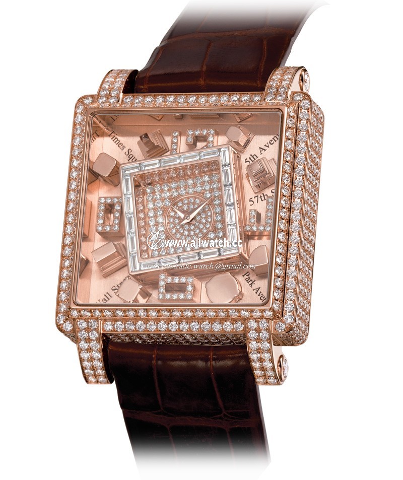 Jacob Co. Manhattanrg The Manhattan Ladies Quartz 18k Rose Gold Pave Diamond