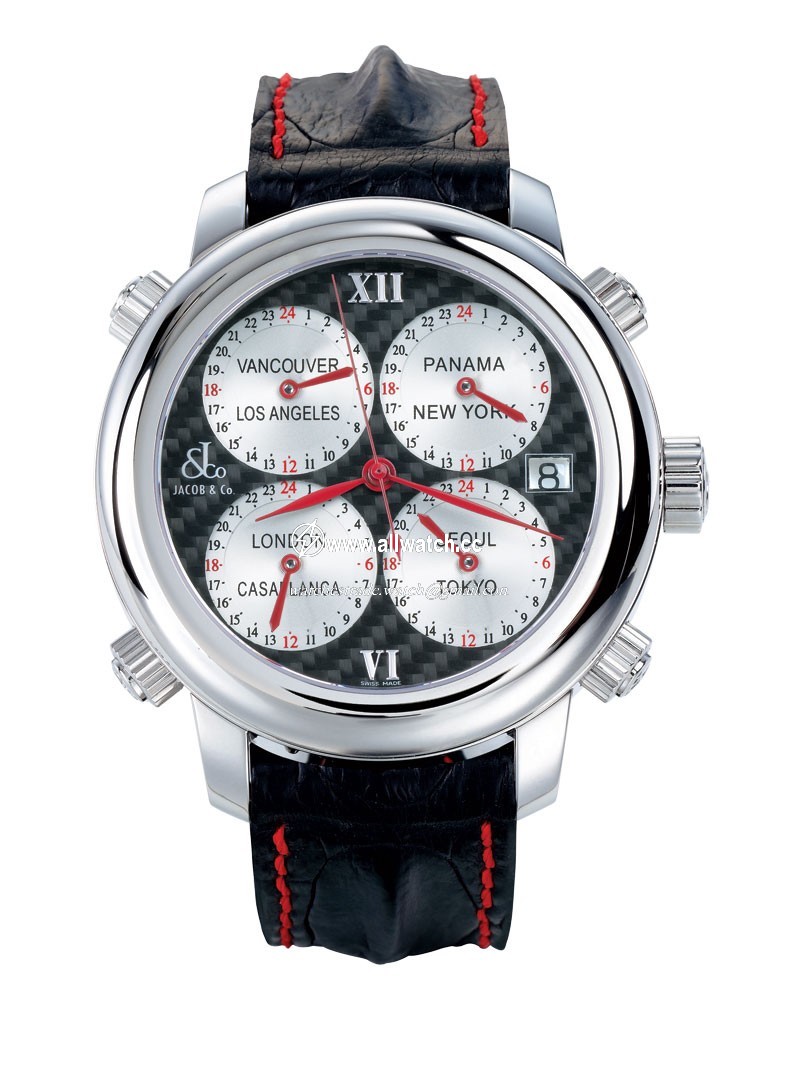 Jacob Co. h24SSCF Five Time Zone Mens Automatic Stainless Steel