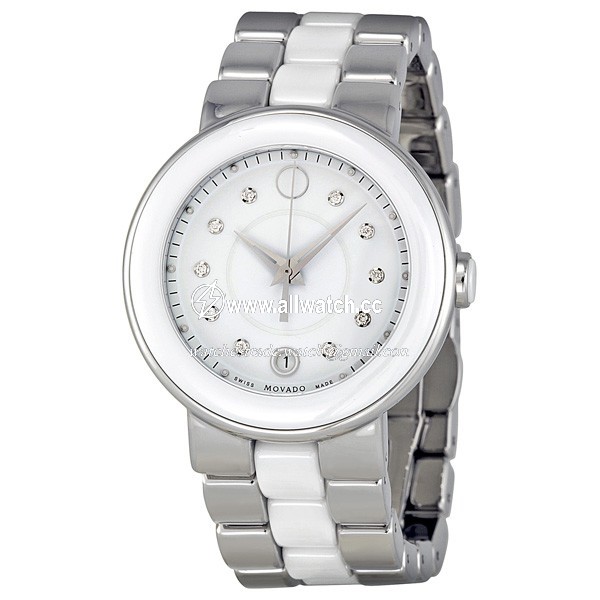 Movado 0606540 Cerena Ladies Quartz Stainless Steel and White Ceramic