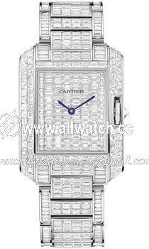 Cartier HPI00585 Tank Unisex Automatic Rhodiumized 18kt White Gold Case Set with Baguette