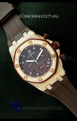 Audemars Piguet Royal Oak Ladies Alinghi Limited Edition Gold in Maroon Dial