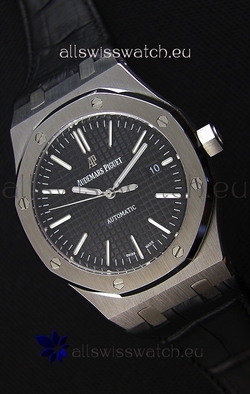 Audemars Piguet Royal Oak 41MM Black Dial Leather Strap - 1:1 Mirror Ultimate Edition