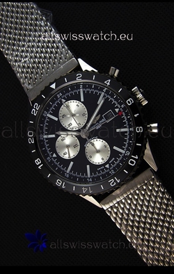 Breitling Chronoliner Steel-Black Mesh Strap in Black Dial
