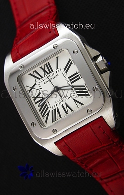 Cartier Santos De Cartier 1:1 Mirror Red Strap 33MM Ladies