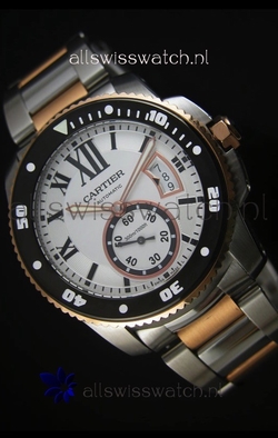 Calibre De Cartier 42MM Black Dial Two Tone Case White Dial - 1:1 Mirror