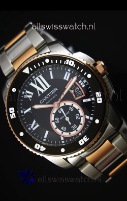 Calibre De Cartier 42MM Black Dial Two Tone Case - 1:1 Mirror