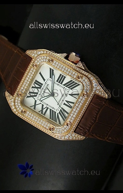 Cartier Santos 100 1:1 Mirror Rose Gold Diamonds 42MM