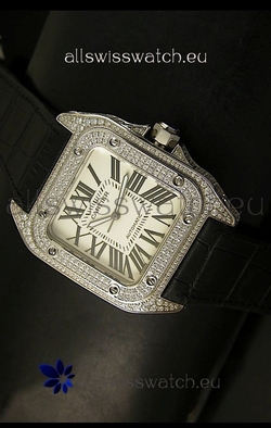Cartier Santos 100 1:1 Mirror Steel Diamonds Mens Size 42MM