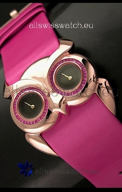 Chopard Animal World Ladies Owl Black Dial in Pink Strap