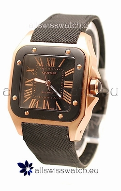 Cartier Santos 100 Pink Gold in Black Dial