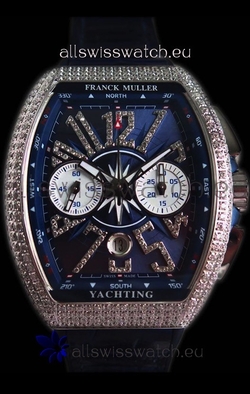Franck Muller Vanguard Chronograph 904L Steel Blue Dial with Diamonds
