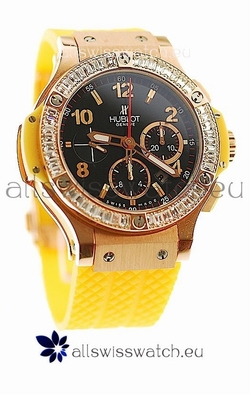 Hublot Big Bang Swis Yellow Strap Black Dial Pink Gold Case