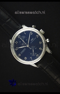 IWC Portuguese Chronograph Black Dial/Strap with Diamonds 1:1 Mirror