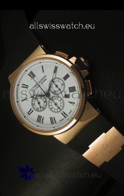 Ulysse Nardin Marine Chronograph Rose Gold White Roman Black Dial - 1:1 Mirror