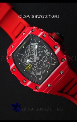 Richard Mille RM35-02 One Piece Red Forged Carbon Case in Red Strap