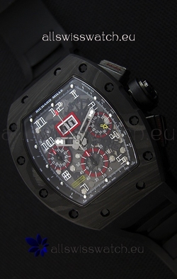 Richard Mille RM011-FM Felipe Massa One Piece Black Forged Carbon Case in Black Strap