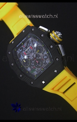 Richard Mille RM011-03 One Piece Black Forged Carbon Case in Yellow Strap