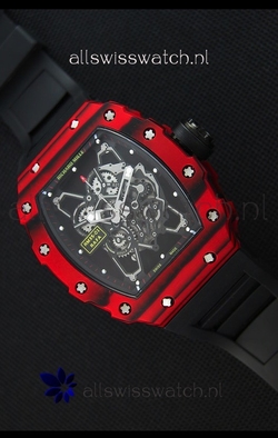 Richard Mille RM35-01 One Piece Red Forged Carbon Case in Black Strap