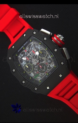Richard Mille RM011-03 One Piece Black Forged Carbon Case in Red Strap