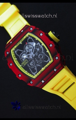 Richard Mille RM35-01 One Piece Red Forged Carbon Case in Yellow Strap