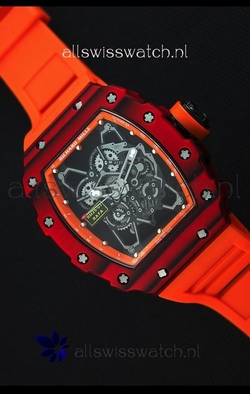 Richard Mille RM35-01 One Piece Red Forged Carbon Case in Orange Strap