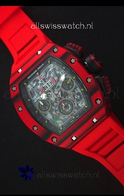 Richard Mille RM011-03 One Piece Red Forged Carbon Case in Red Strap