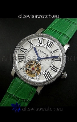Cartier Ronde de Tourbillon Diamond in Green Strap