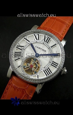Cartier Ronde de Tourbillon Diamond in Brown Strap
