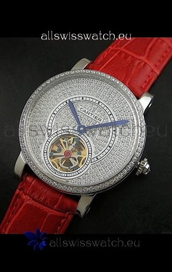 Cartier Ronde de Tourbillon Diamond in Red Strap