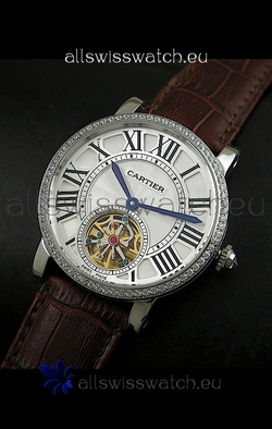 Cartier Ronde de Tourbillon Diamond in Brown Strap