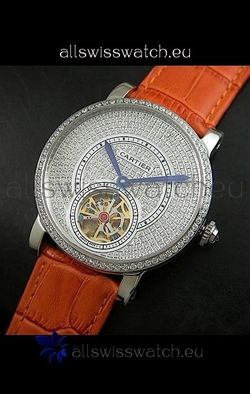Cartier Ronde de Tourbillon Diamond in Orange Strap