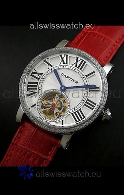 Cartier Ronde de Tourbillon Diamond in Red Strap