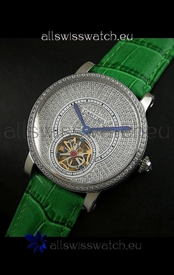 Cartier Ronde de Tourbillon Diamond in Green Strap