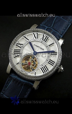 Cartier Ronde de Tourbillon Diamond in Blue Strap