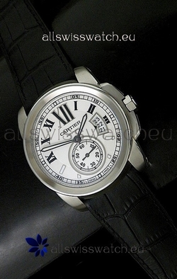 Cartier Calibre de Steel in Black Leather Strap